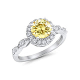 Art Deco Engagement Ring Round Simulated Cubic Zirconia 925 Sterling Silver