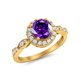 Art Deco Engagement Ring Round Simulated Cubic Zirconia 925 Sterling Silver