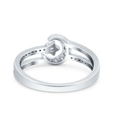 Moon Star Ring Split Shank Round Cubic Zirconia Split Shank 925 Sterling Silver