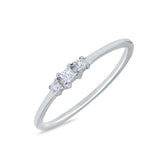 Three Stone Princess Cut Petite Ring Simulated Cubic Zirconia 925 Sterling Silver
