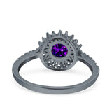Halo Art Deco Wedding Bridal Ring Round Simulated Cubic Zirconia 925 Sterling Silver