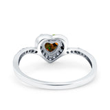 Halo Heart Art Deco Wedding Bridal Ring Round Simulated Cubic Zirconia 925 Sterling Silver