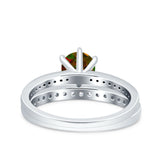 Two Piece Art Deco Wedding Engagement Bridal Ring Round Simulated Cubic Zirconia 925 Sterling Silver