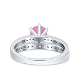 Two Piece Art Deco Wedding Engagement Bridal Ring Round Simulated Cubic Zirconia 925 Sterling Silver