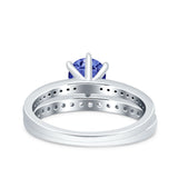 Two Piece Art Deco Wedding Engagement Bridal Ring Round Simulated Cubic Zirconia 925 Sterling Silver