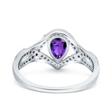 Halo Art Deco Wedding Pear Bridal Ring Crisscross Round Simulated Cubic Zirconia 925 Sterling Silver