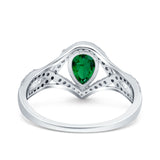Halo Art Deco Wedding Pear Bridal Ring Crisscross Round Simulated Cubic Zirconia 925 Sterling Silver