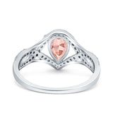 Halo Art Deco Wedding Pear Bridal Ring Crisscross Round Simulated Cubic Zirconia 925 Sterling Silver