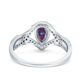 Halo Art Deco Wedding Pear Bridal Ring Crisscross Round Simulated Cubic Zirconia 925 Sterling Silver