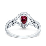 Halo Art Deco Wedding Pear Bridal Ring Crisscross Round Simulated Cubic Zirconia 925 Sterling Silver