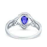 Halo Art Deco Wedding Pear Bridal Ring Crisscross Round Simulated Cubic Zirconia 925 Sterling Silver
