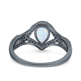 Halo Art Deco Wedding Pear Bridal Ring Crisscross Round Simulated Cubic Zirconia 925 Sterling Silver