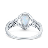 Halo Art Deco Wedding Pear Bridal Ring Crisscross Round Simulated Cubic Zirconia 925 Sterling Silver