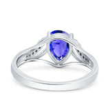 Teardrop Dainty Art Deco Pear Wedding Engagement Bridal Ring Round Simulated Cubic Zirconia 925 Sterling Silver