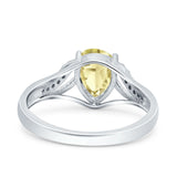 Teardrop Dainty Art Deco Pear Wedding Engagement Bridal Ring Round Simulated Cubic Zirconia 925 Sterling Silver