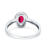 Halo Oval Art Deco Wedding Engagement Bridal Ring Round Simulated Cubic Zirconia 925 Sterling Silver