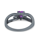 Heart Art Deco Engagement Promise Ring Simulated Cubic Zirconia 925 Sterling Silver