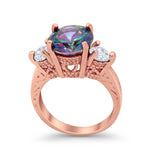 Three Stone Ring Round Simulated Rainbow Cubic Zirconia 925 Sterling Silver