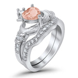 Wedding Bridal Piece Ring Heart Simulated Cubic Zirconia 925 Sterling Silver