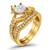 Wedding Bridal Piece Ring Heart Simulated Cubic Zirconia 925 Sterling Silver