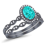 Halo Oval Bridal Wedding Set Ring Art Deco Oval Round Cubic Zirconia Solid 925 Sterling Silver Choose Color Size 4 to 12