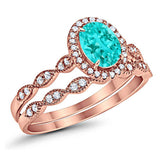 Halo Oval Bridal Wedding Set Ring Art Deco Oval Round Cubic Zirconia Solid 925 Sterling Silver Choose Color Size 4 to 12