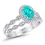 Halo Oval Bridal Wedding Set Ring Art Deco Oval Round Cubic Zirconia Solid 925 Sterling Silver Choose Color Size 4 to 12