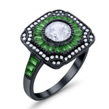 Art Deco Wedding Engagement Antique Style Ring Baguette Round Cubic Zirconia 925 Sterling Silver