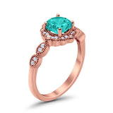 Halo Floral Wedding Ring Round Simulated Cubic Zirconia 925 Sterling Silver