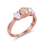 Oval Three Stone Engagement Ring Simulated Cubic Zirconia 925 Sterling Silver