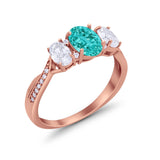 Oval Three Stone Engagement Ring Simulated Cubic Zirconia 925 Sterling Silver
