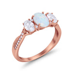 Oval Three Stone Engagement Ring Simulated Cubic Zirconia 925 Sterling Silver