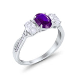 Oval Three Stone Engagement Ring Simulated Cubic Zirconia 925 Sterling Silver