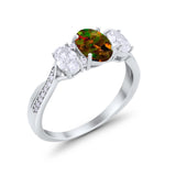 Oval Three Stone Engagement Ring Simulated Cubic Zirconia 925 Sterling Silver