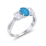 Oval Three Stone Engagement Ring Simulated Cubic Zirconia 925 Sterling Silver