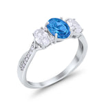 Oval Three Stone Engagement Ring Simulated Cubic Zirconia 925 Sterling Silver
