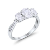 Oval Three Stone Engagement Ring Simulated Cubic Zirconia 925 Sterling Silver