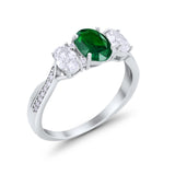 Oval Three Stone Engagement Ring Simulated Cubic Zirconia 925 Sterling Silver
