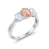 Oval Three Stone Engagement Ring Simulated Cubic Zirconia 925 Sterling Silver