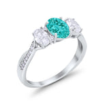 Oval Three Stone Engagement Ring Simulated Cubic Zirconia 925 Sterling Silver