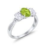 Oval Three Stone Engagement Ring Simulated Cubic Zirconia 925 Sterling Silver