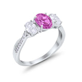 Oval Three Stone Engagement Ring Simulated Cubic Zirconia 925 Sterling Silver
