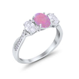 Oval Three Stone Engagement Ring Simulated Cubic Zirconia 925 Sterling Silver