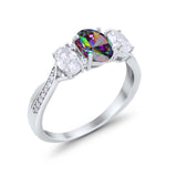 Oval Three Stone Engagement Ring Simulated Cubic Zirconia 925 Sterling Silver