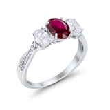 Oval Three Stone Engagement Ring Simulated Cubic Zirconia 925 Sterling Silver