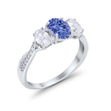 Oval Three Stone Engagement Ring Simulated Cubic Zirconia 925 Sterling Silver