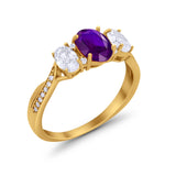 Oval Three Stone Engagement Ring Simulated Cubic Zirconia 925 Sterling Silver