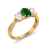 Oval Three Stone Engagement Ring Simulated Cubic Zirconia 925 Sterling Silver