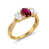 Oval Three Stone Engagement Ring Simulated Cubic Zirconia 925 Sterling Silver