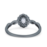 Halo Art Deco Oval Wedding Engagement Ring Simulated Cubic Zirconia 925 Sterling Silver